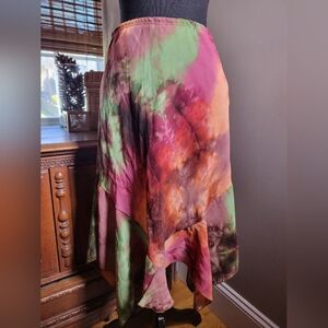 VINTAGE ASYMMETRICAL HEM TIE DYE RUFFLE SKIRT
